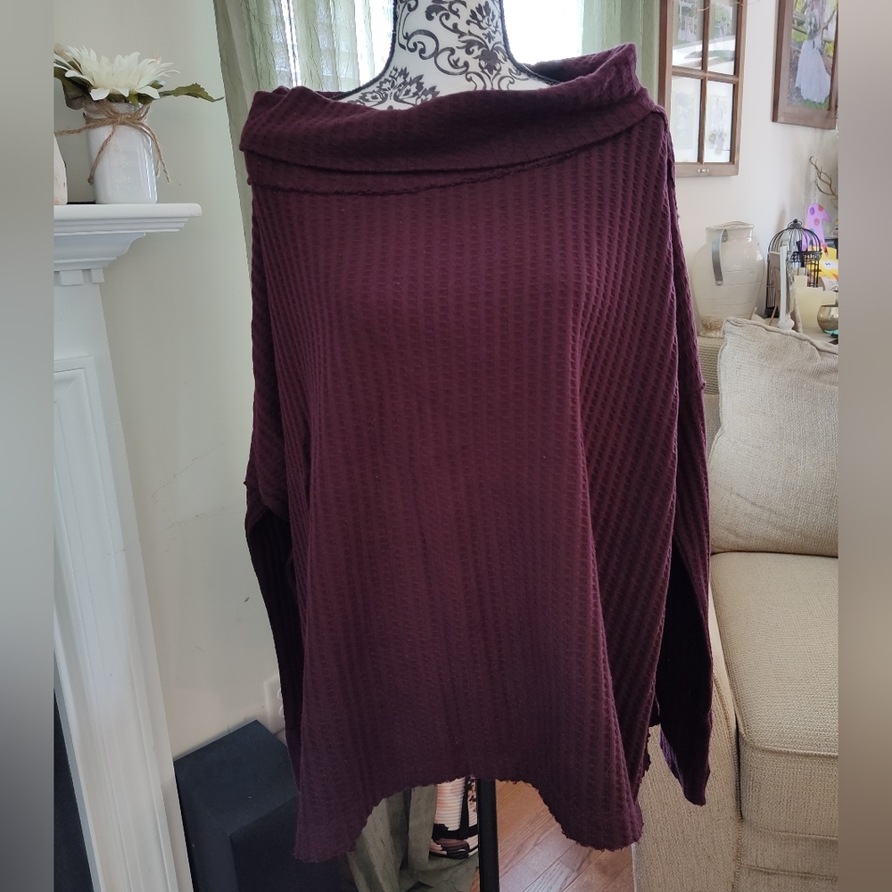 NWT Free People Juicy Split Back Waffle Knit Longsleeve Sweater in Date β¦ - Picture 2 of 5